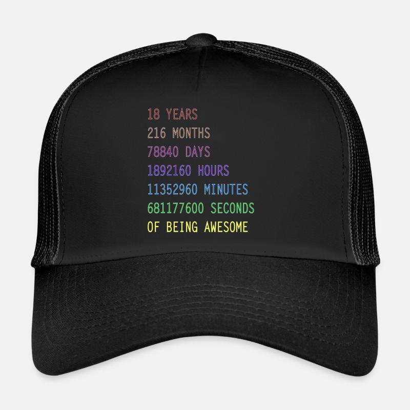 18 Jahre Geburtstags Geschenk Tshirt - Trucker Cap - Schwarz/Schwarz