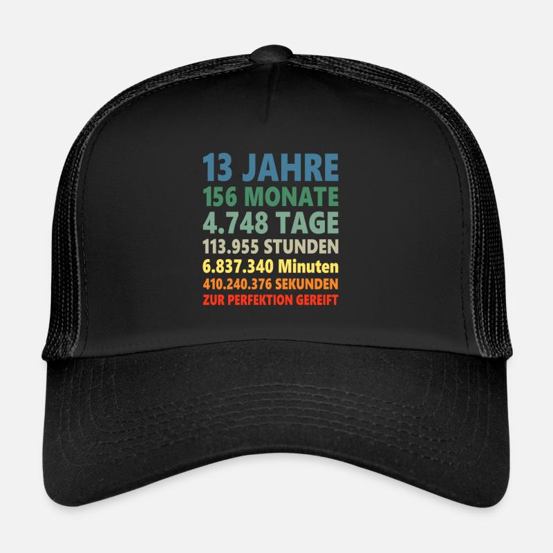 13ter 13 Jahre 13. Geburtstag Spruch Geschenk - Trucker Cap - Schwarz/Schwarz