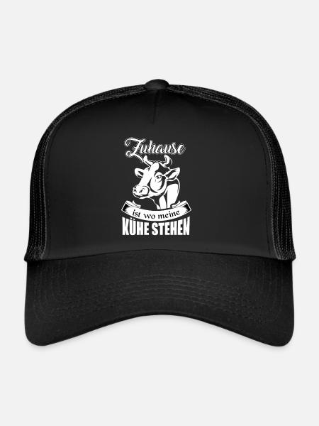 Landwirt, Zuhause ist wo meine Kühe stehen, Kuh - Trucker Cap - Schwarz/Schwarz - Vorne