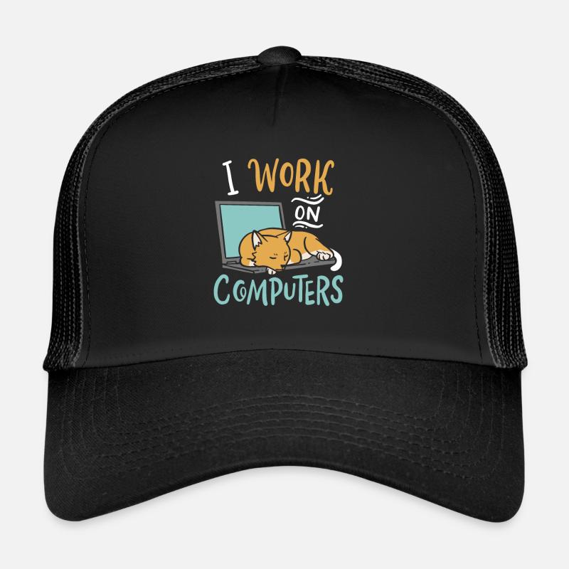 I Work on Computers Katze IT Entwickler Shirt Trucker Cap