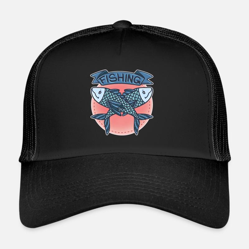 Angel Fische See Fluss Teich Flosse Köder Geschenk - Trucker Cap - Schwarz/Schwarz
