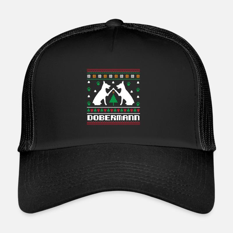 Modèle de tricot de Noël Doberman Noël laid Casquette trucker 