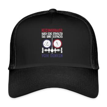 Heizungsbauer Sixpack vom Denken Installateur - Trucker Cap - Schwarz/Schwarz - Vorne