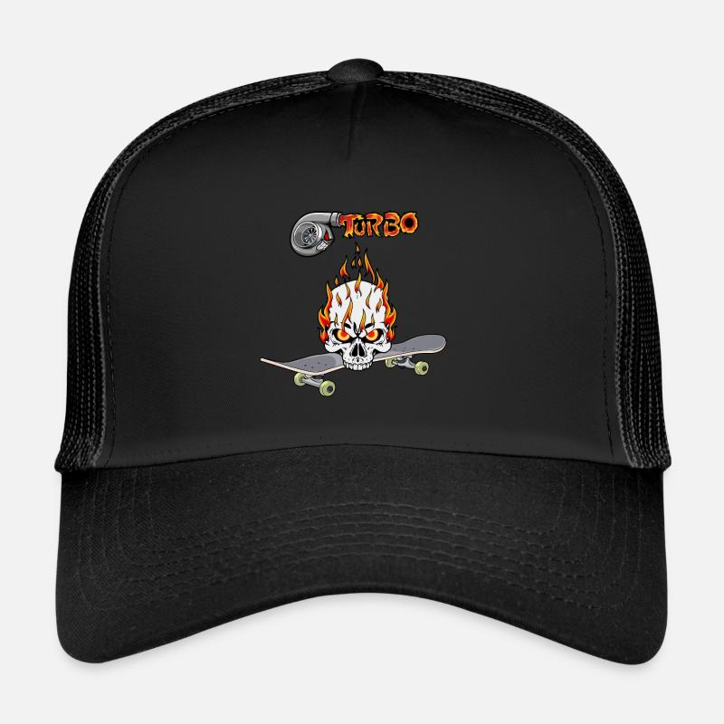 Skateboard Turbo Jugendliche Skater Schädel - Trucker Cap - Schwarz/Schwarz