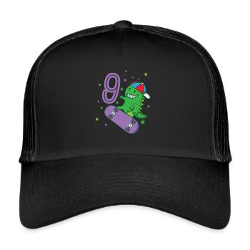 9. Geburtstag Dino Monster skaten Cappi - Trucker Cap - Schwarz/Schwarz - Vorne