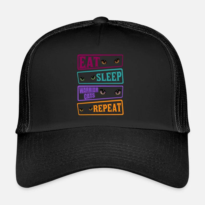 Eat Sleep Cat Cat Repeat Warrior Cat Cats - Trucker Cap - black/black