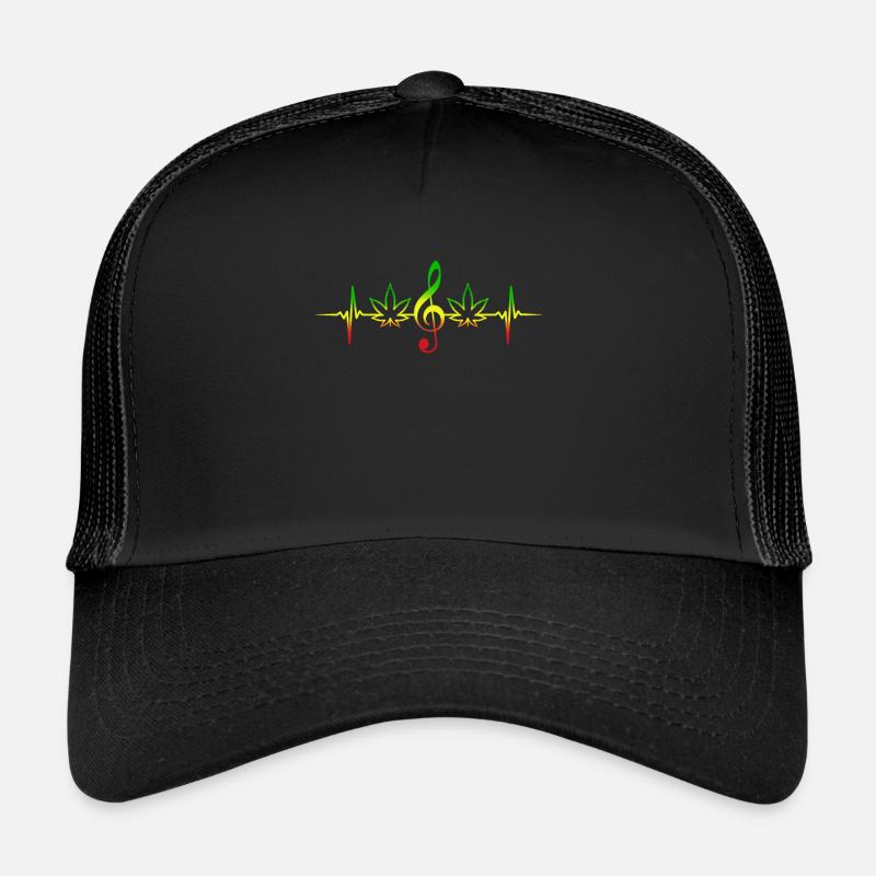 Heartbeat Reggae Ganja Jamaica Rasta Weed Tee Trucker Cap