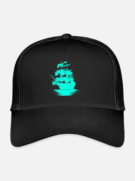 Sailing Ship Seafaring Fantasy Maritime Dinghy - Trucker Cap - black/black - Front