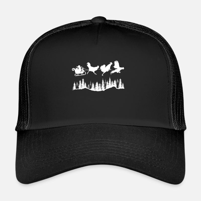 Weihnachten Huehner Hahn Hähne Schlitten Weihnacht - Trucker Cap - Schwarz/Schwarz