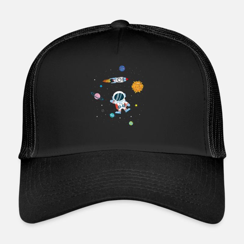 Space Weltall Astronaut Planeten Rakete - Trucker Cap - Schwarz/Schwarz