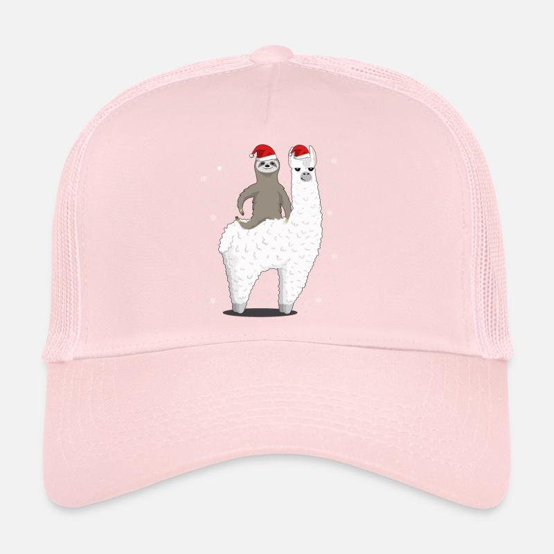 Santa Sloth Riding Llama Reindeer Christmas Trucker Cap
