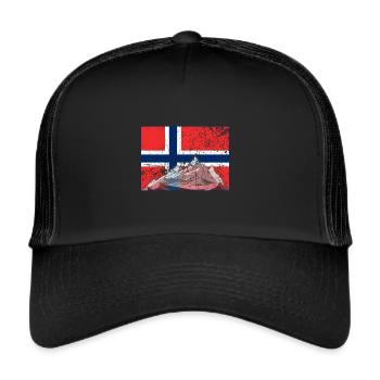 Vintage Norway flag fishing gift - Trucker Cap - black/black - Front