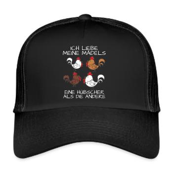 Hühner Huhn Landwirt Bauernhof Hahn Hühnerstall - Trucker Cap - Schwarz/Schwarz - Vorne