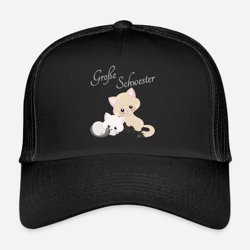 Große Schwester Katze Geschenk Für Kinder Mädchen - Trucker Cap - Schwarz/Schwarz