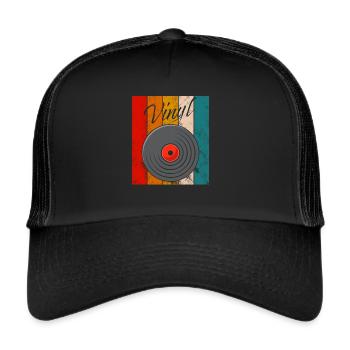 Disque vinyle vintage - Casquette trucker  - noir/noir - Devant