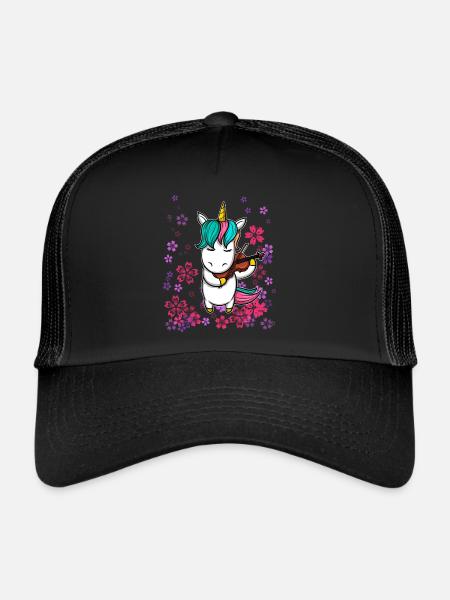 Fleurs de violon musique licorne - Casquette trucker  - noir/noir - Devant