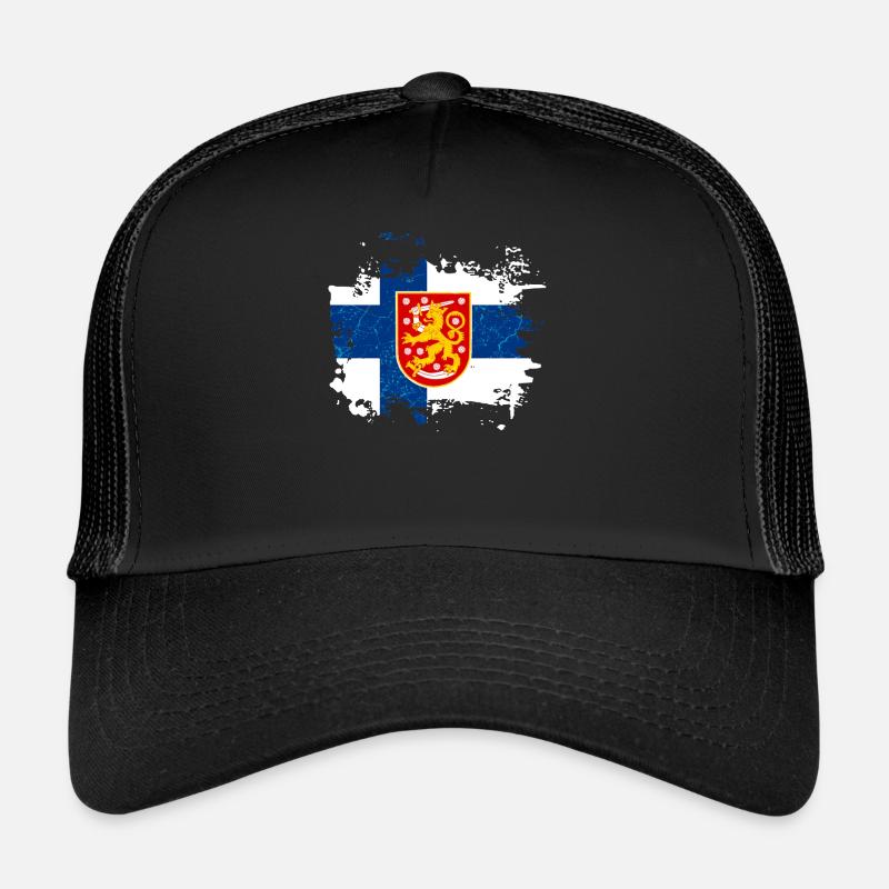Finnland Flagge Wappen Nationalmannschaft - Trucker Cap - Schwarz/Schwarz