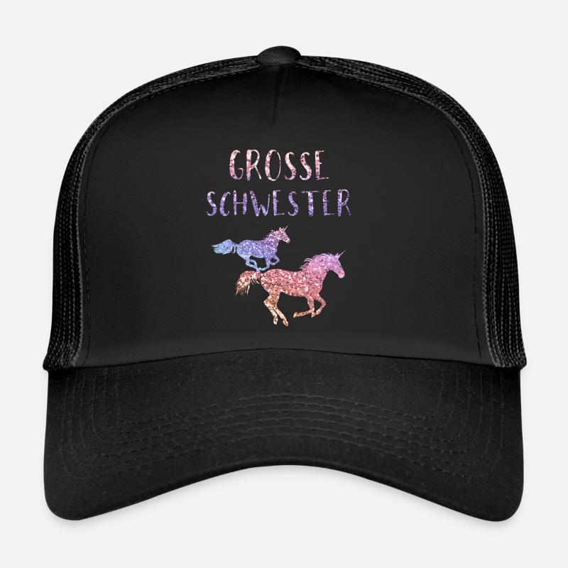 Große Schwester Geschenk Kinder Mädchen Einhorn - Trucker Cap - Schwarz/Schwarz