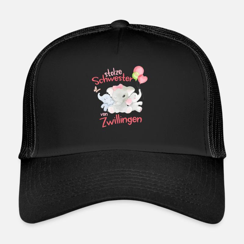 Große Schwester von Zwillingen Elefant - Trucker Cap - Schwarz/Schwarz