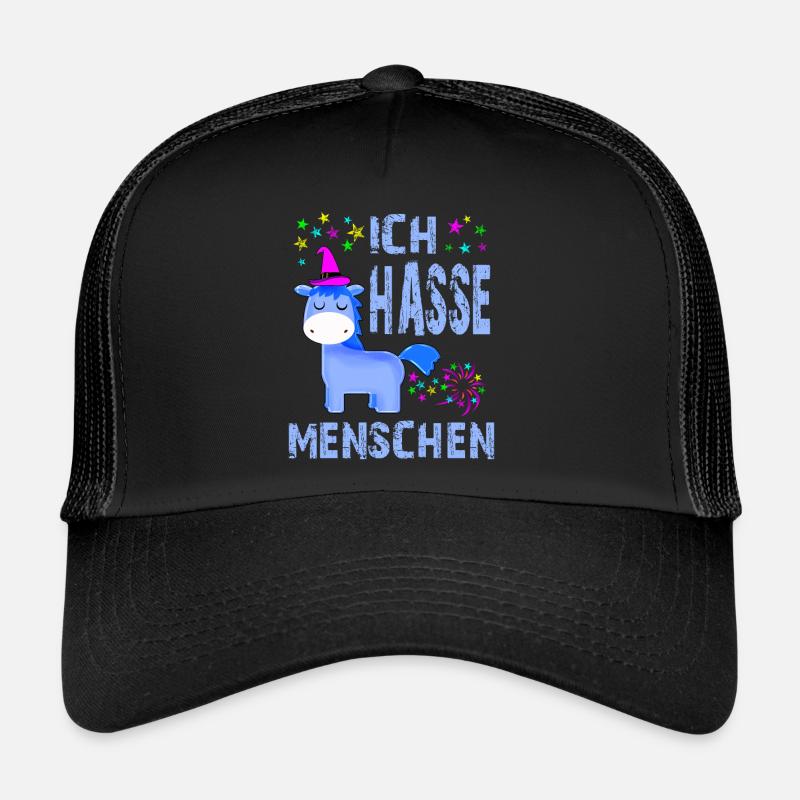 Ich hasse Menschen - lustiges Motiv mit Einhorn! - Trucker Cap - Schwarz/Schwarz