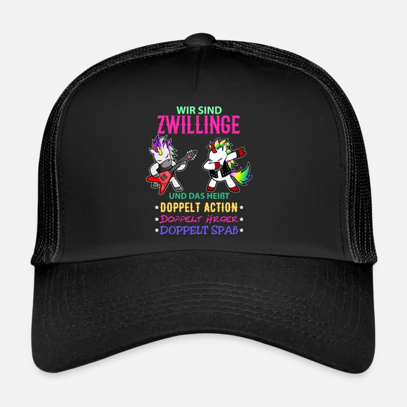 Zwillinge Geschenk Mädchen Jungen Kinder - Trucker Cap - Schwarz/Schwarz