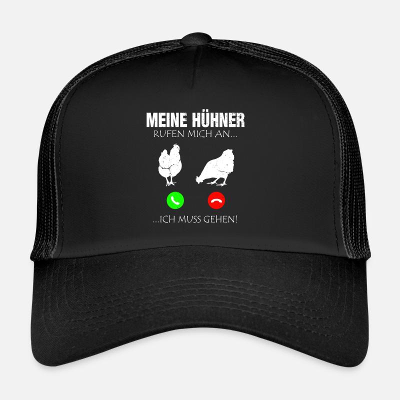 Hühner Huhn Bauernhof Hahn Bauer Ei Hühnerstall - Trucker Cap - Schwarz/Schwarz