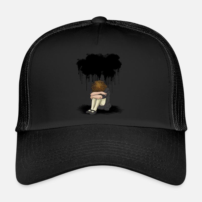 Fille triste dépression nuage noir - Casquette trucker  - noir/noir
