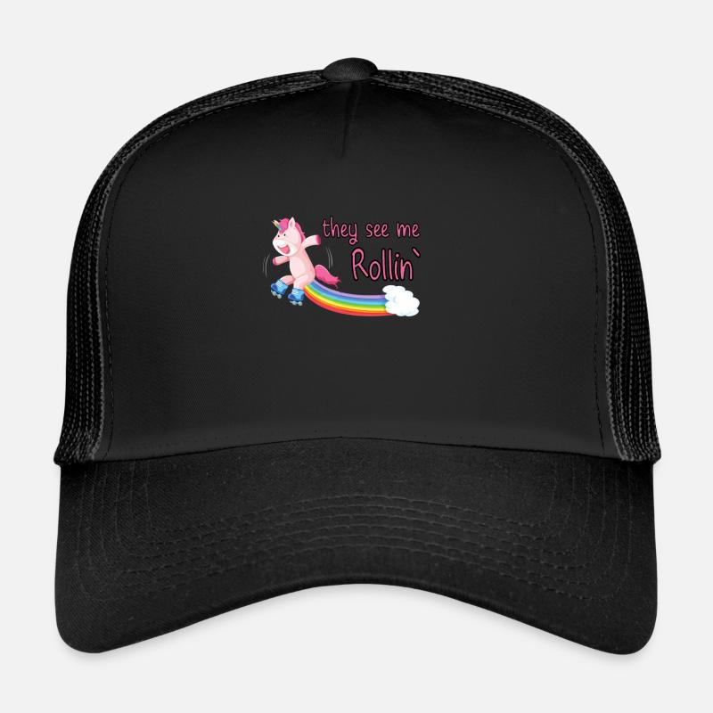 Unicorn With Roller Skates They See Me Rollin Trucker Cap