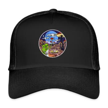 Psychedelic Alien Magic Mushrooms - Trucker Cap - black/black - Front