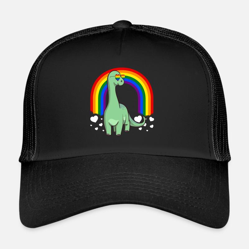 Brontosaurus Dinosaur Gay Pride Rainbow LGBTQ - Trucker Cap - black/black