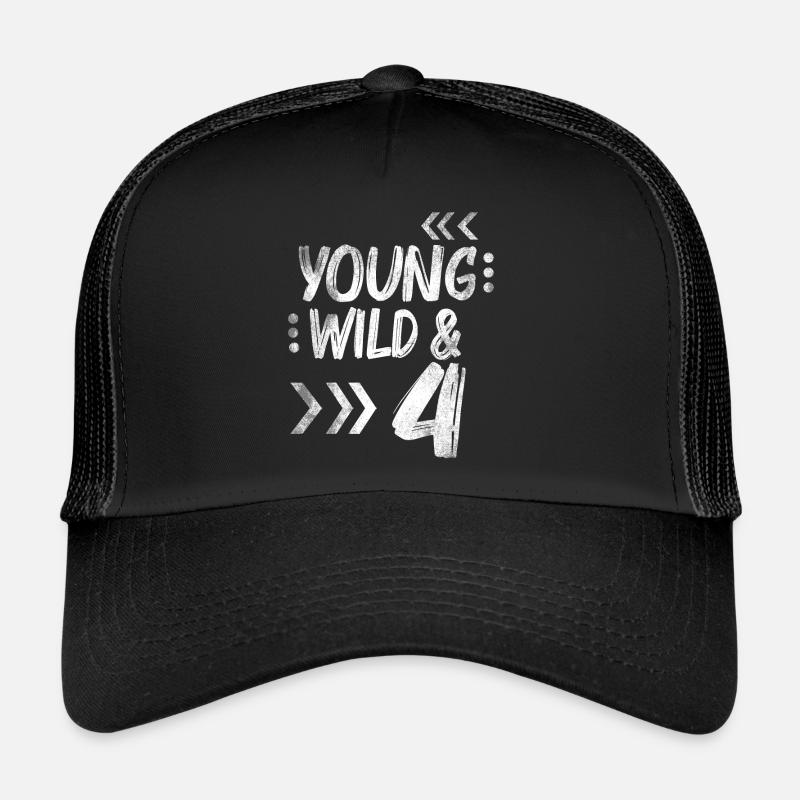 Geburtstag Vier Jahre 4 Geburtstag Geschenk Kinder - Trucker Cap - Schwarz/Schwarz