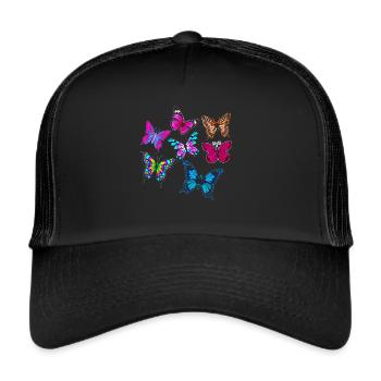 Bunte Schmetterlinge - Trucker Cap - Schwarz/Schwarz - Vorne