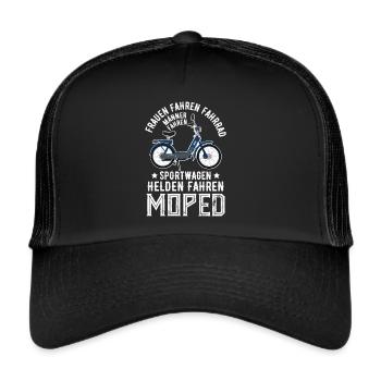 Moped Mofa Simson DDR Roller Biker Geschenkidee - Trucker Cap - Schwarz/Schwarz - Vorne