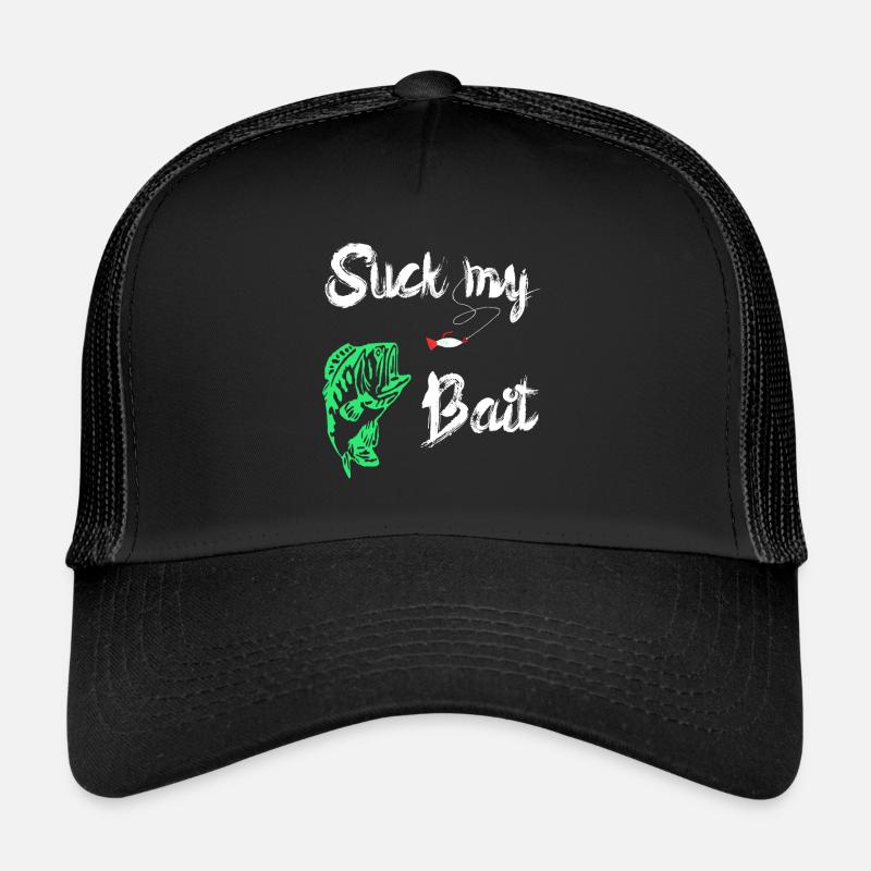 Suck My Bait Köderfisch Angeln Raubfisch Geschenk - Trucker Cap - Schwarz/Schwarz