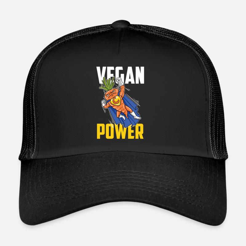 Vegan Power Veganer Vegetarier Karrote Superheld - Trucker Cap - Schwarz/Schwarz