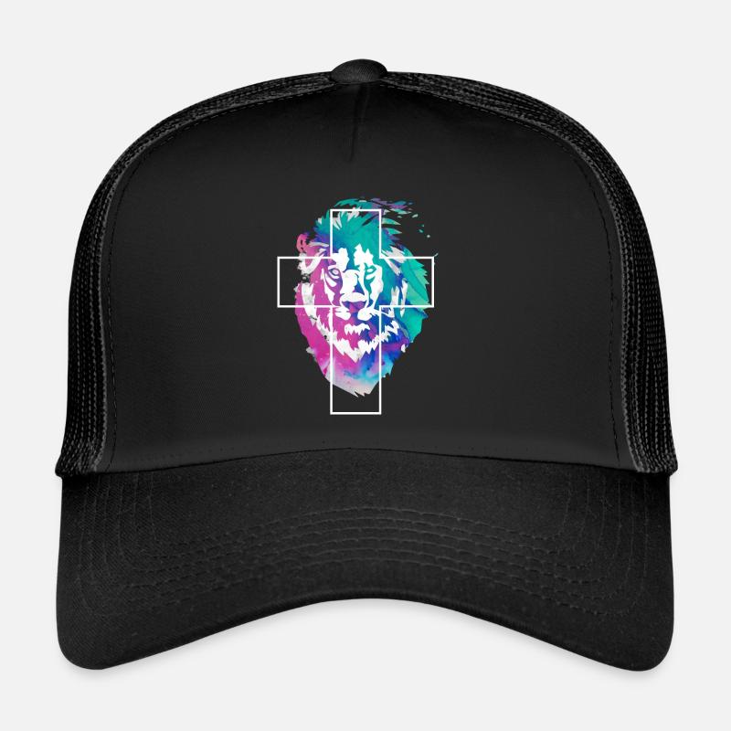Löwe Kreuz Jesus Gott Glaube Geschenk - Trucker Cap - Schwarz/Schwarz