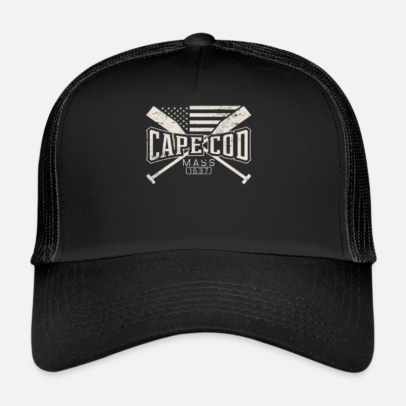 Cape Cod Nautical Vintage Style Gift Idea USA - Trucker Cap - black/black