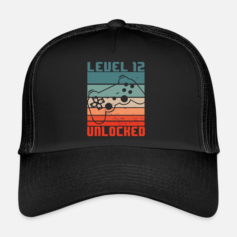 Level 12 Unlocked - 12. Geburtstag Gamer Geschenk - Trucker Cap - Schwarz/Schwarz