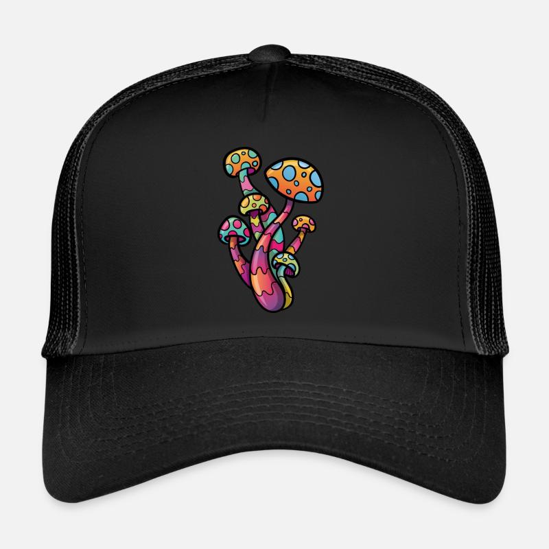 Psychedelischer Pilz - Trucker Cap - Schwarz/Schwarz