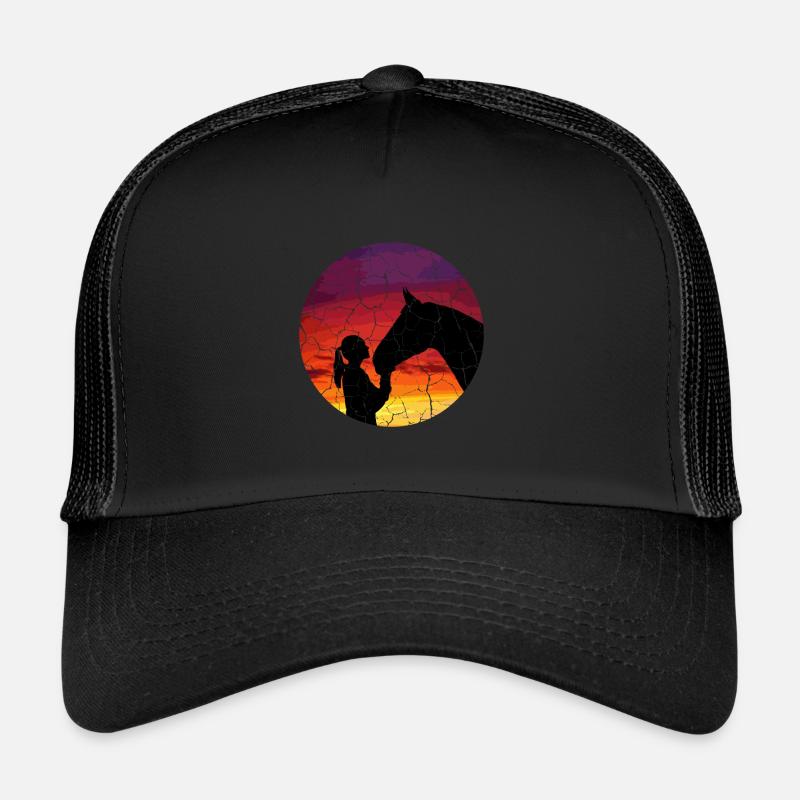 Reiten Sunset Hobby Pferde Racer Geschenk - Trucker Cap - Schwarz/Schwarz