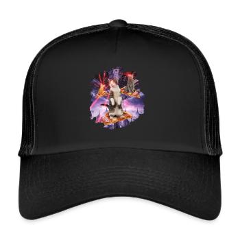 Laser Katzen Pizza Kitties Katze Weltall - Trucker Cap - Schwarz/Schwarz - Vorne