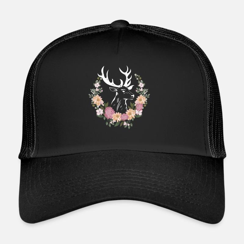 Tête de cerf avec remplacement de dirndl floral - Casquette trucker  - noir/noir