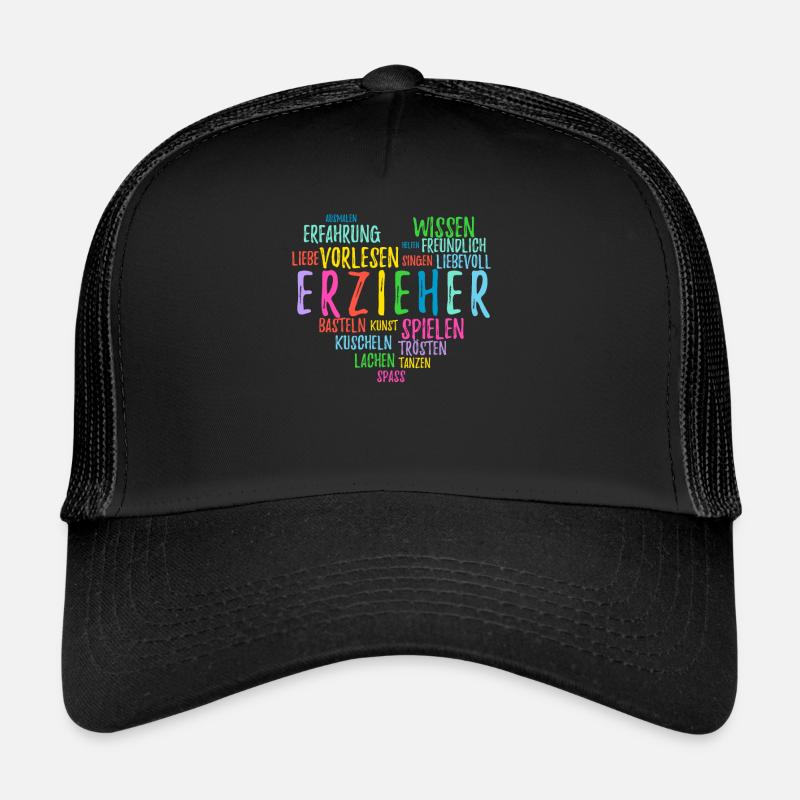 Kindergärtner Erzieher Herz Geschenk - Trucker Cap - Schwarz/Schwarz