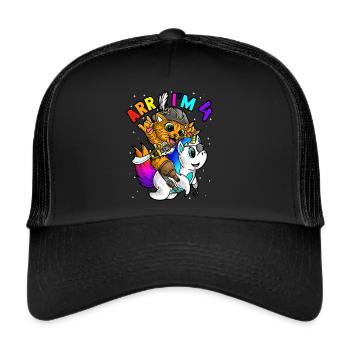 Arr Im 4 Birthday Pirate Halloween Jolly Roger - Trucker Cap - black/black - Front