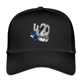 420 Cannabis Smoke - Trucker Cap - Schwarz/Schwarz - Vorne