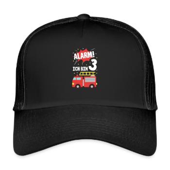 3. Geburtstag 3 Jahre Feuerwehr Kindergeburtstag - Trucker Cap - Schwarz/Schwarz - Vorne