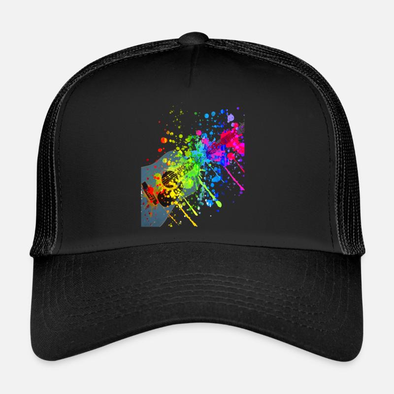 Gitarre - Kleckse aus Farbe - Trucker Cap - Schwarz/Schwarz