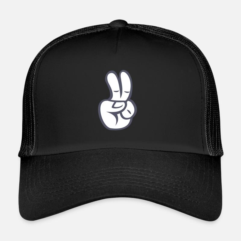 Peacezeichen Finger Comic - Trucker Cap - Schwarz/Schwarz