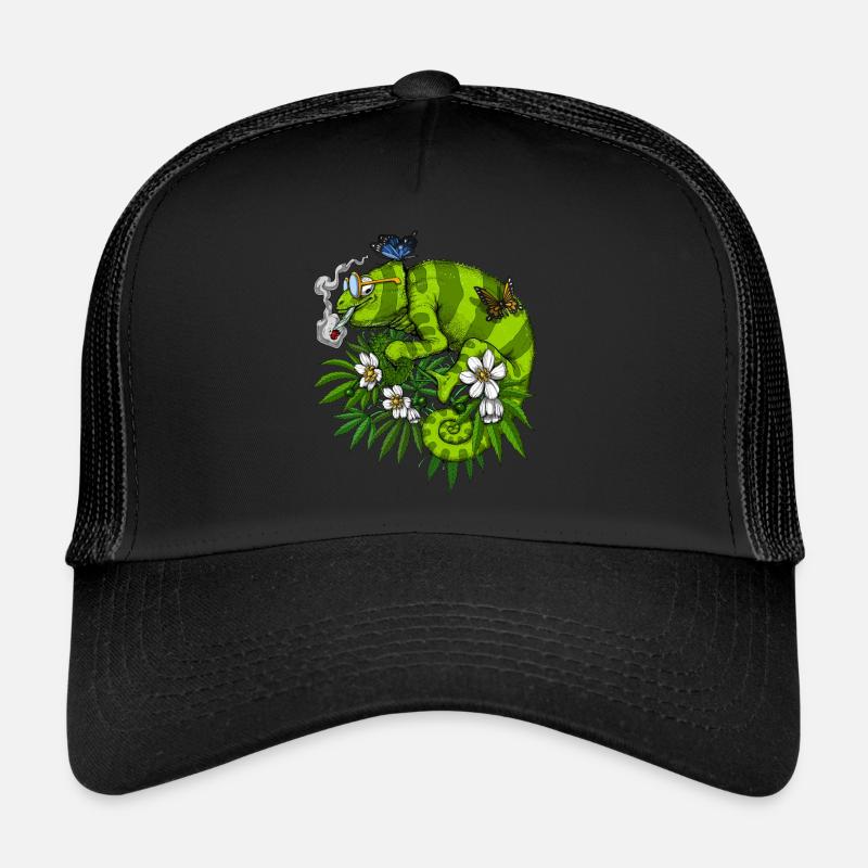 Chameleon Smoking Weed Trucker Cap