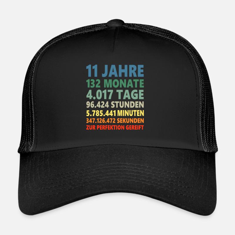 11. Geburtstag 11 Jahre 11ter Geburtstagsgeschenk - Trucker Cap - Schwarz/Schwarz